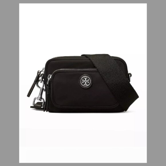 Tory Burch Mini Recycled Nylon Camera Crossbody Bag In Black